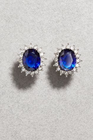 Platinum Plated Blue Stone Earrings